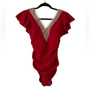 New Swimsuit / Red V-Neck Swimsuit